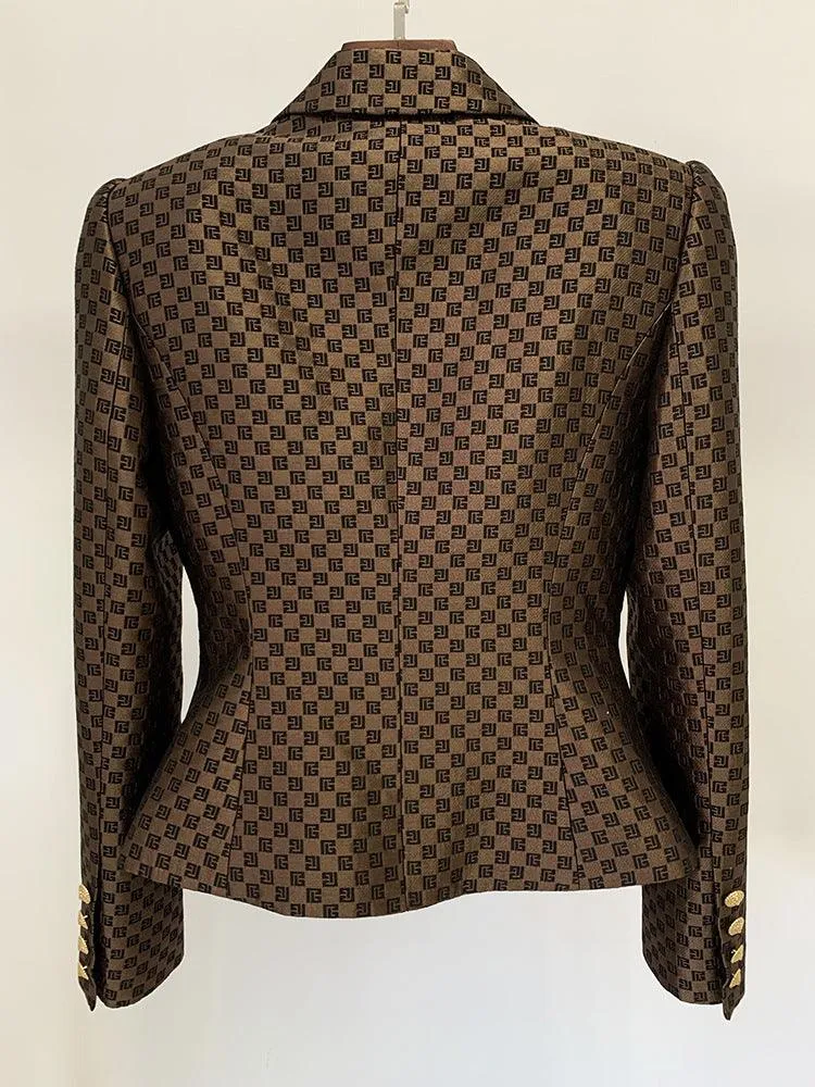 Ladies Lapel Neck Jacquard Double-Breasted Blazer L114