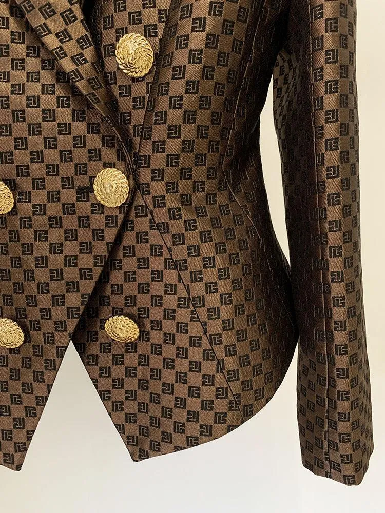 Ladies Lapel Neck Jacquard Double-Breasted Blazer L114