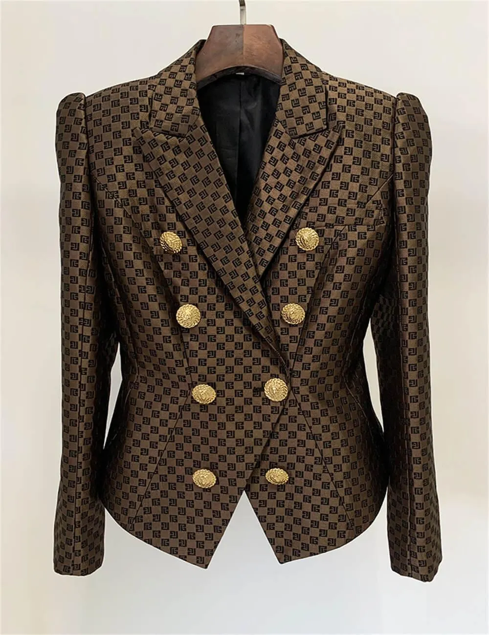 Ladies Lapel Neck Jacquard Double-Breasted Blazer L114