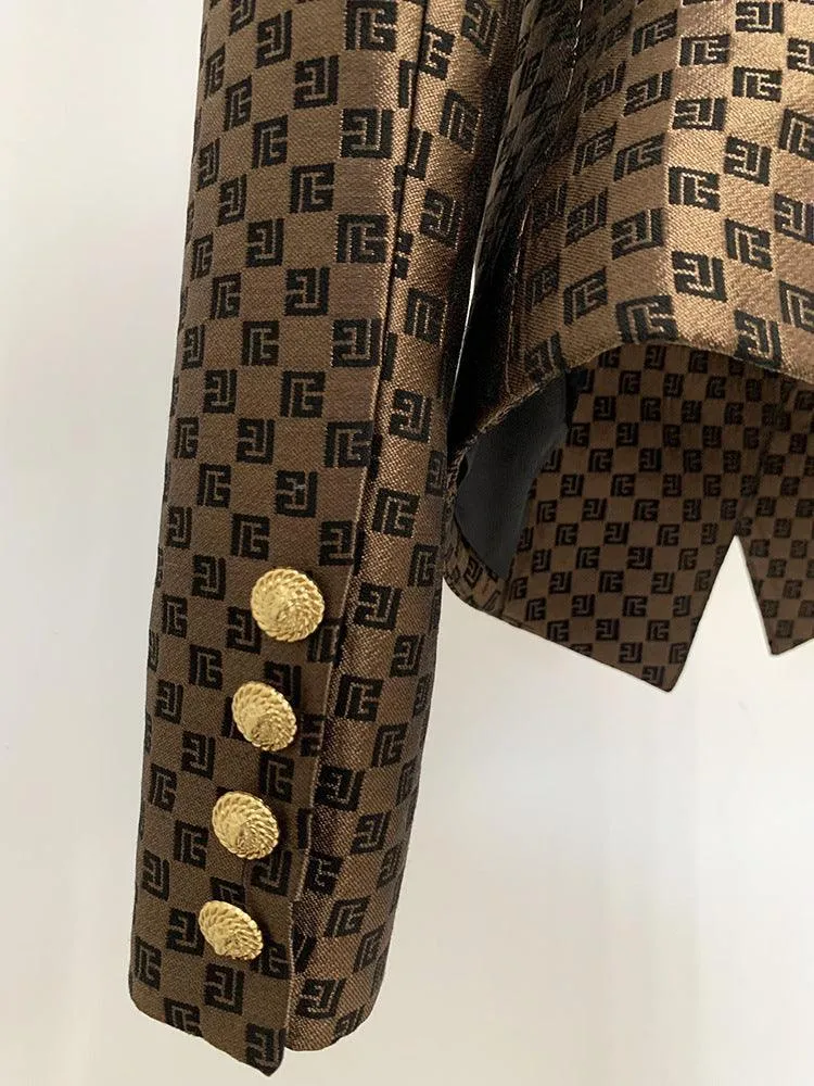 Ladies Lapel Neck Jacquard Double-Breasted Blazer L114