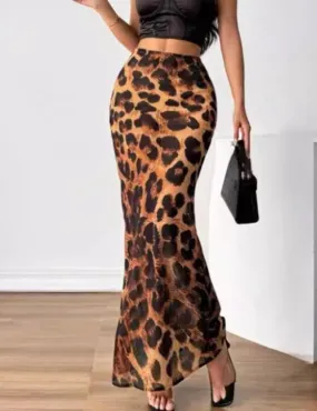 Ladies Leopard Print Mermaid Hem Skirt GG006
