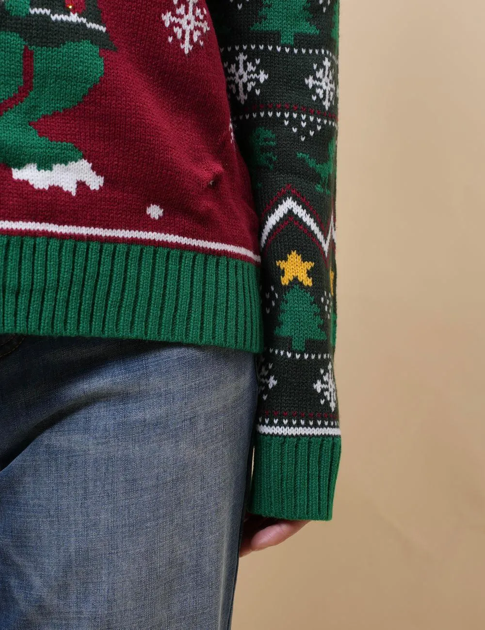 Ladies Merry Chirsmas Tree and Dinosaur Pullover Sweater SKT4925