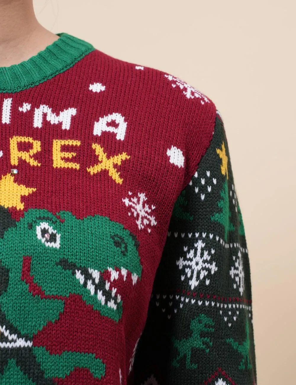 Ladies Merry Chirsmas Tree and Dinosaur Pullover Sweater SKT4925
