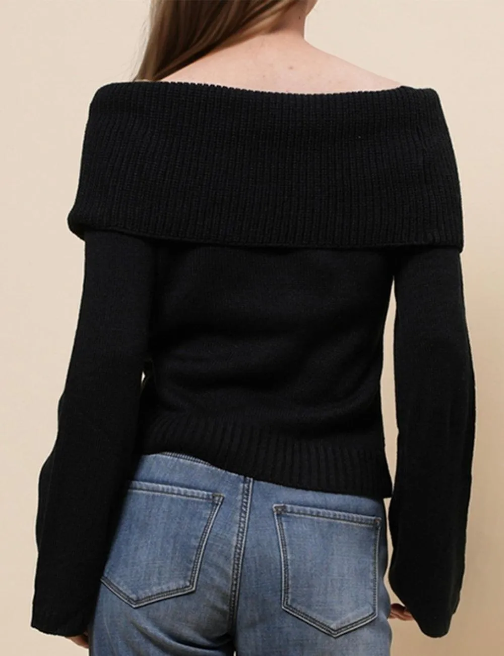 Ladies Off Shoulder Long Sleeves Knit Pullover Blouse SKT4867