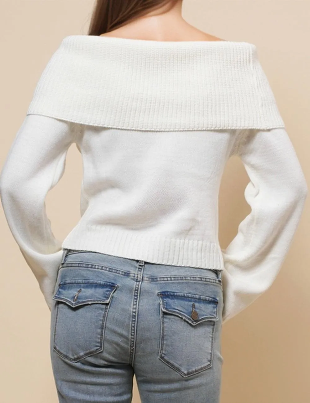 Ladies Off Shoulder Long Sleeves Knit Pullover Blouse SKT4867