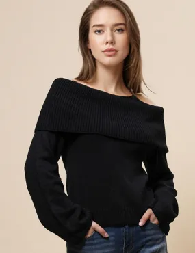 Ladies Off Shoulder Long Sleeves Knit Pullover Blouse SKT4867