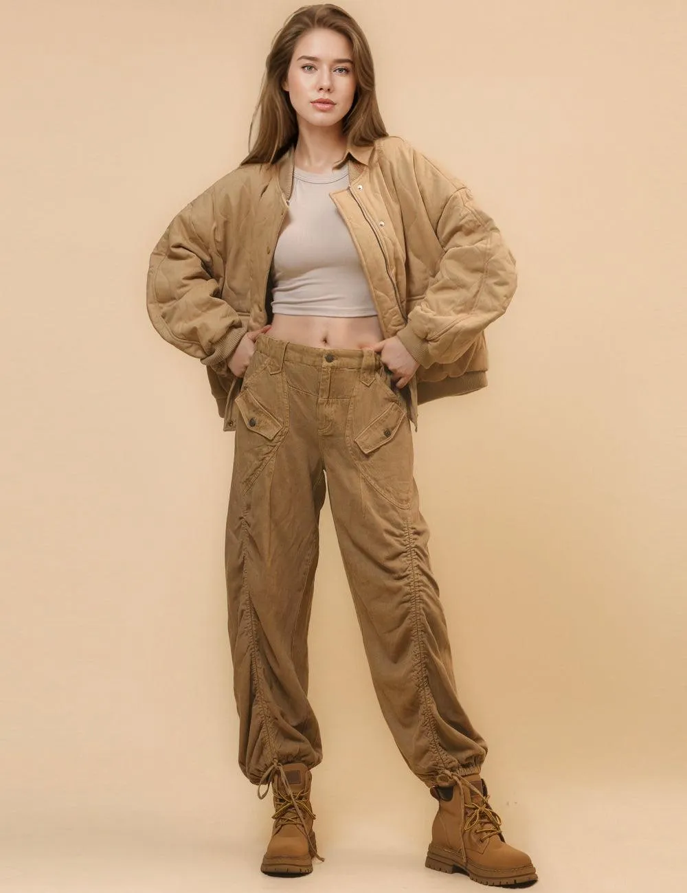 Ladies Pilot Shoulder Wide Washed Cotton Jacket SKT4670