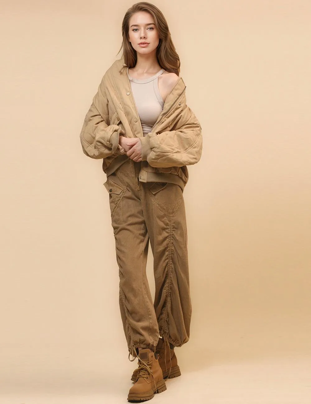 Ladies Pilot Shoulder Wide Washed Cotton Jacket SKT4670