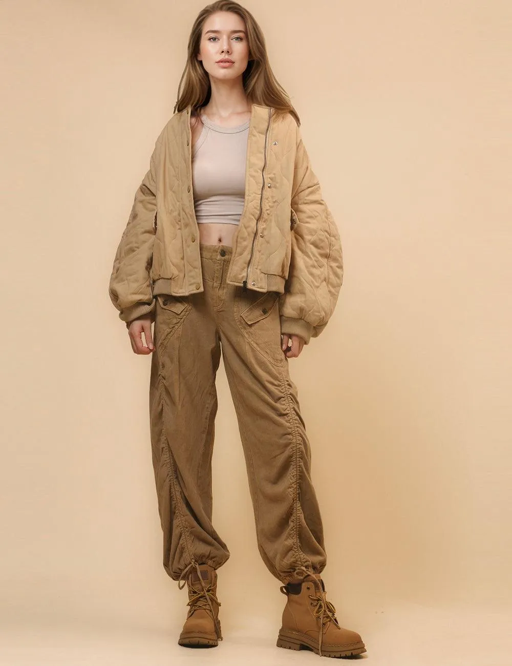 Ladies Pilot Shoulder Wide Washed Cotton Jacket SKT4670