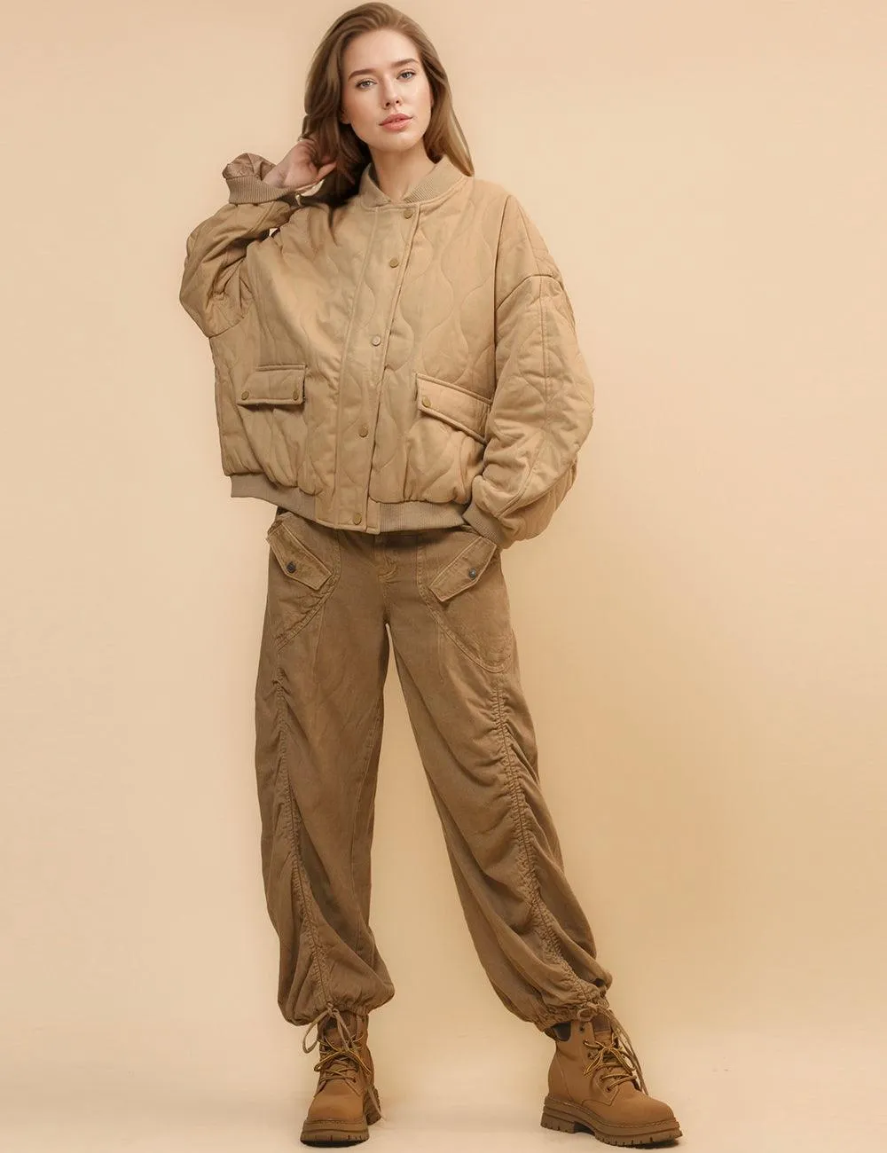 Ladies Pilot Shoulder Wide Washed Cotton Jacket SKT4670