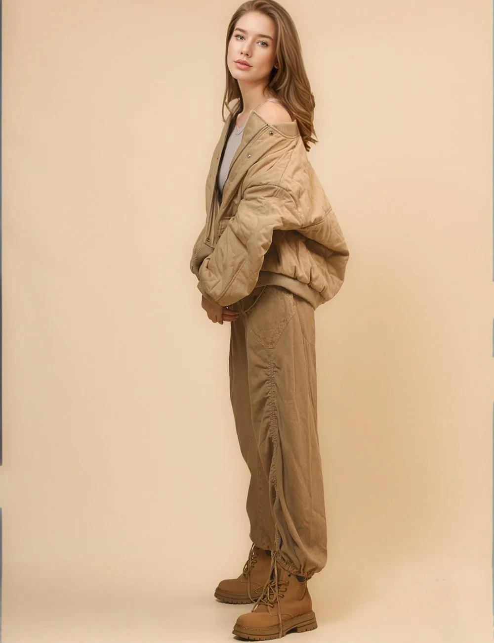 Ladies Pilot Shoulder Wide Washed Cotton Jacket SKT4670