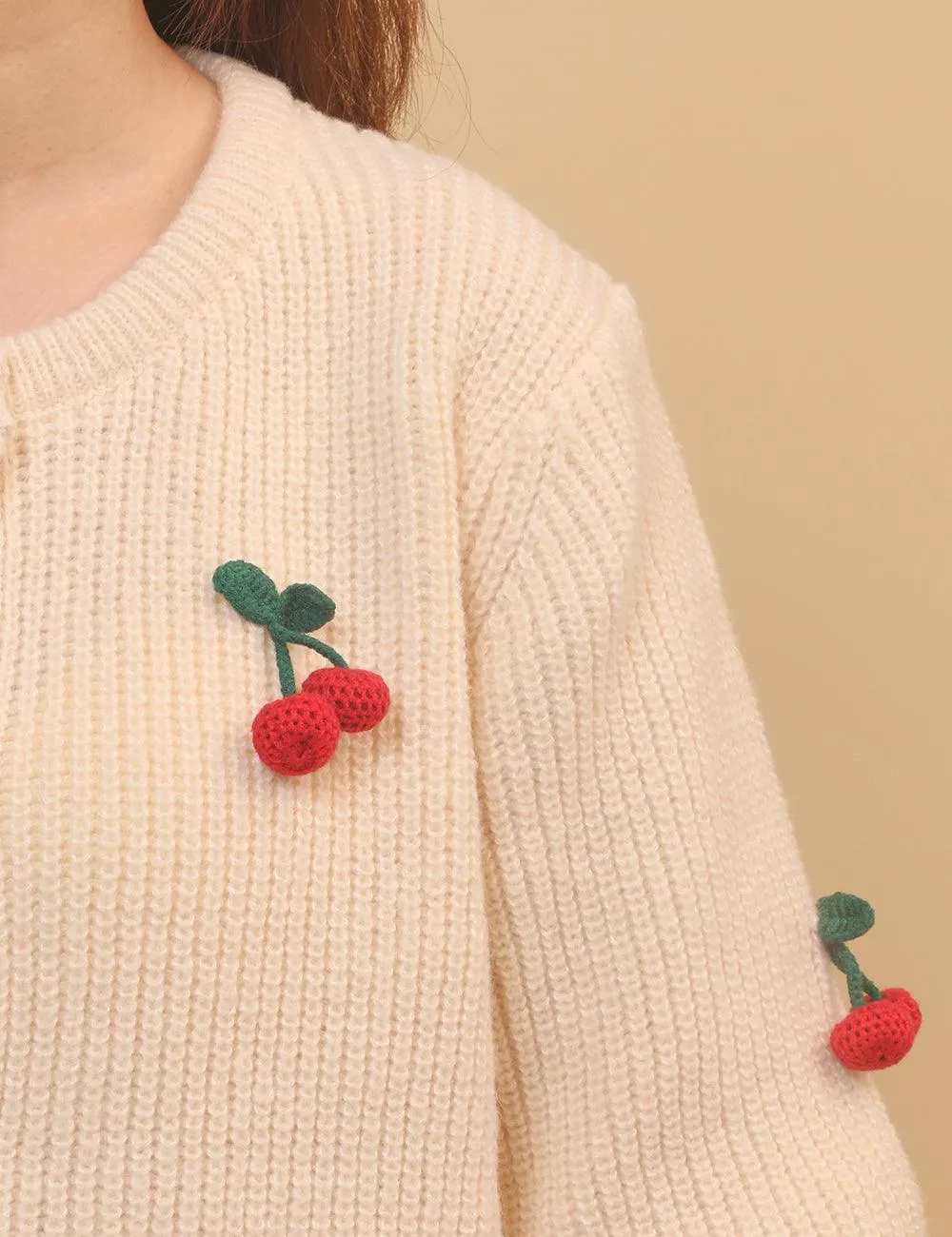 Ladies Round Neck Cherry Short Sleeves Cardigan SKT4655