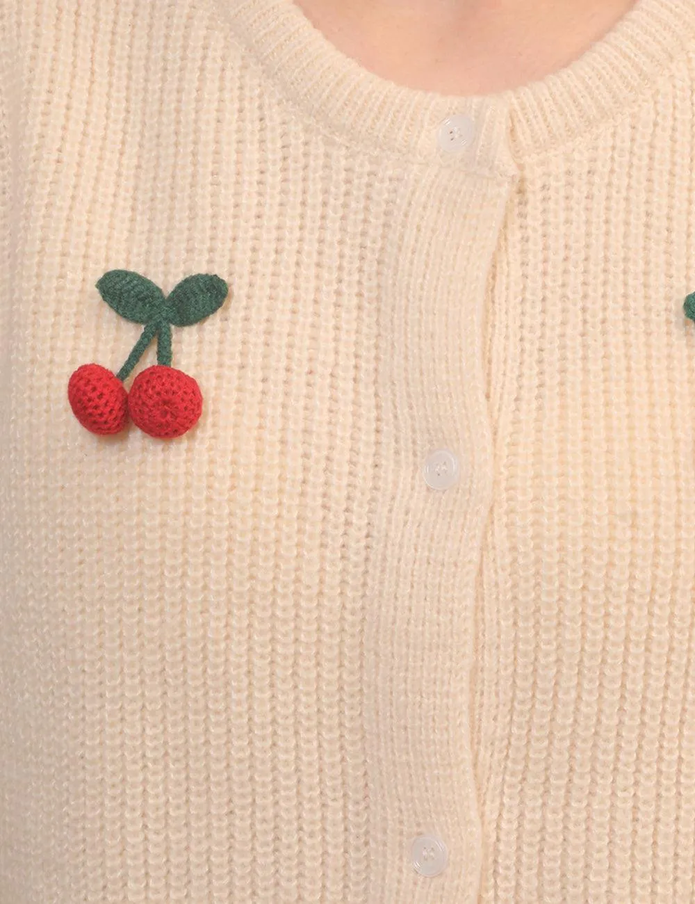 Ladies Round Neck Cherry Short Sleeves Cardigan SKT4655