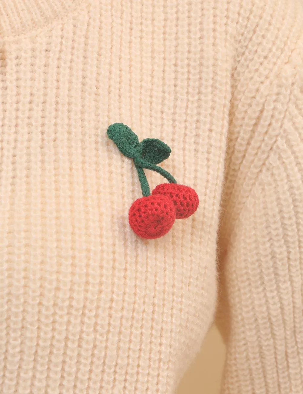 Ladies Round Neck Cherry Short Sleeves Cardigan SKT4655