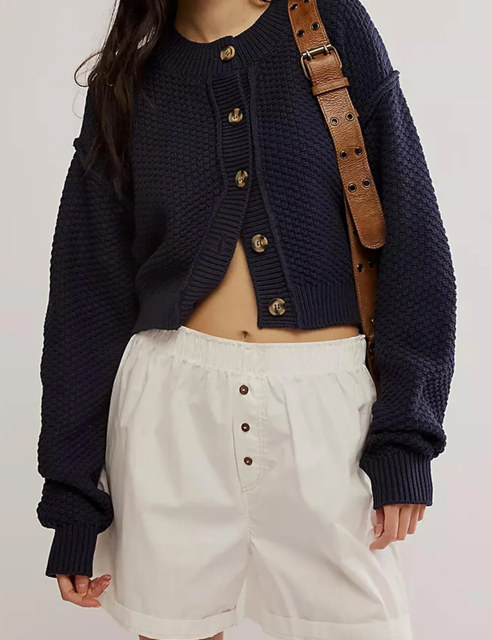 Ladies Solid Color Button Front Cardigan SKT538