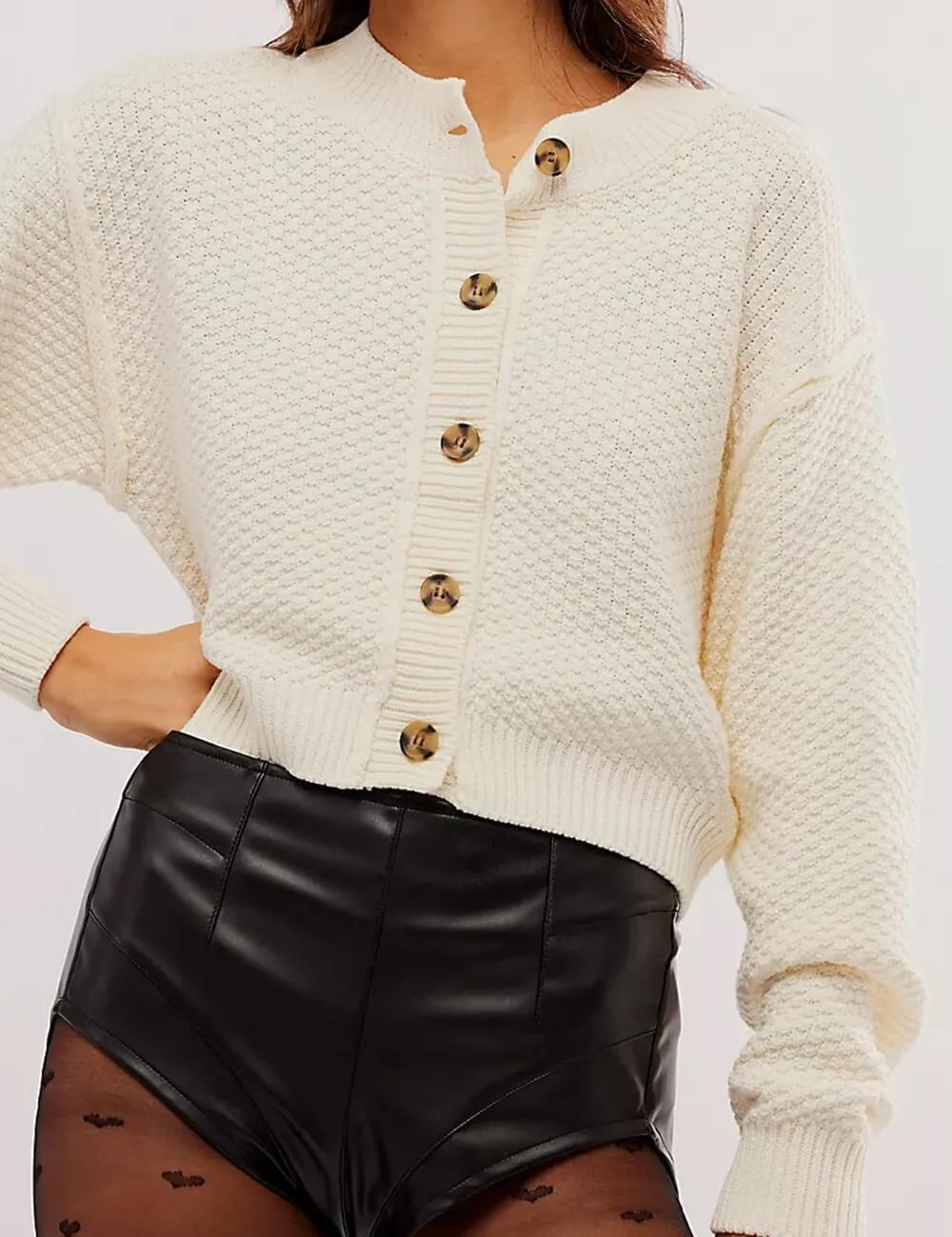 Ladies Solid Color Button Front Cardigan SKT538