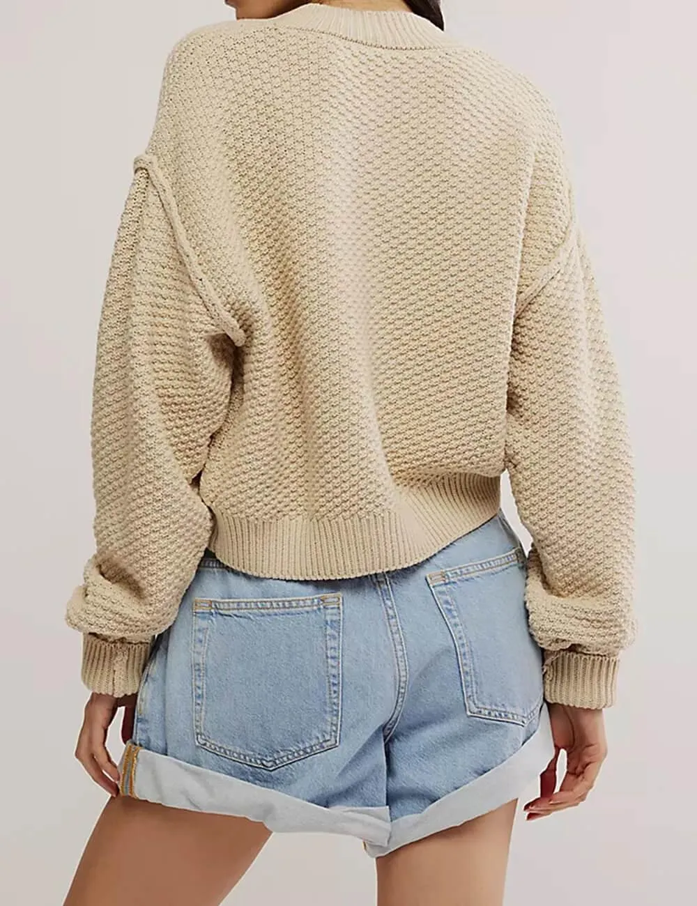 Ladies Solid Color Button Front Cardigan SKT538