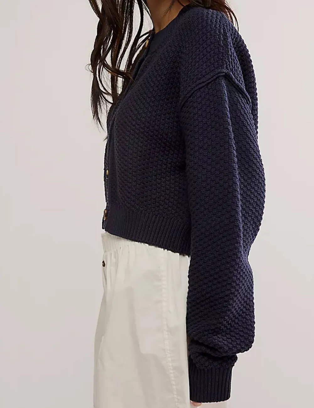 Ladies Solid Color Button Front Cardigan SKT538
