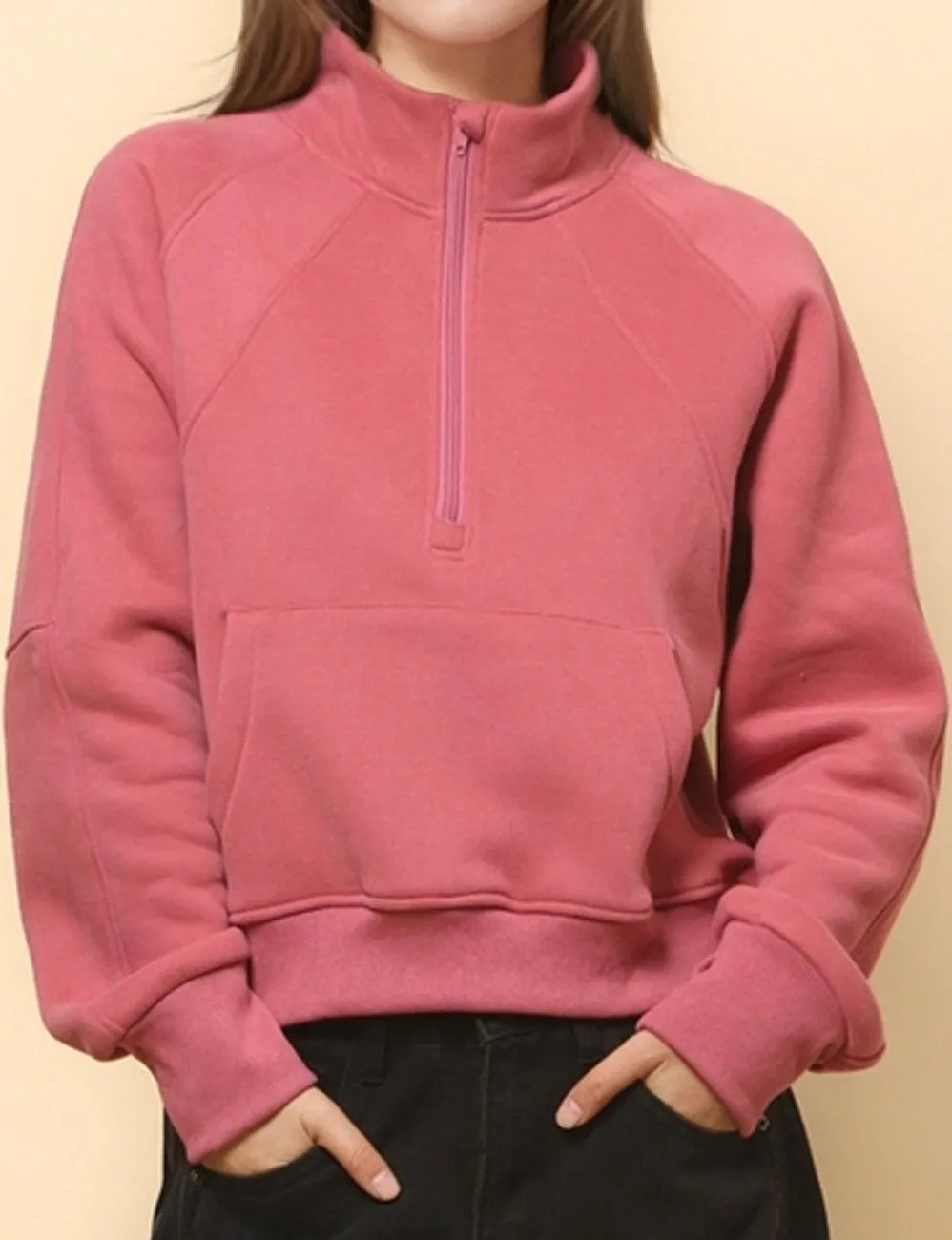Ladies Solid Color Casual Zip Pullover Sweatshirt SKT4724