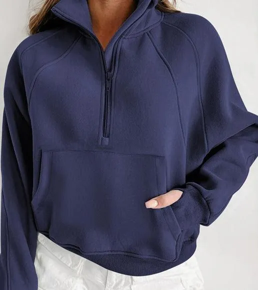 Ladies Solid Color Casual Zip Pullover Sweatshirt SKT4724