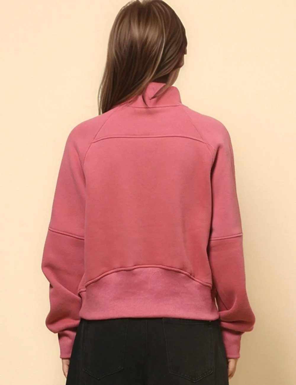 Ladies Solid Color Casual Zip Pullover Sweatshirt SKT4724