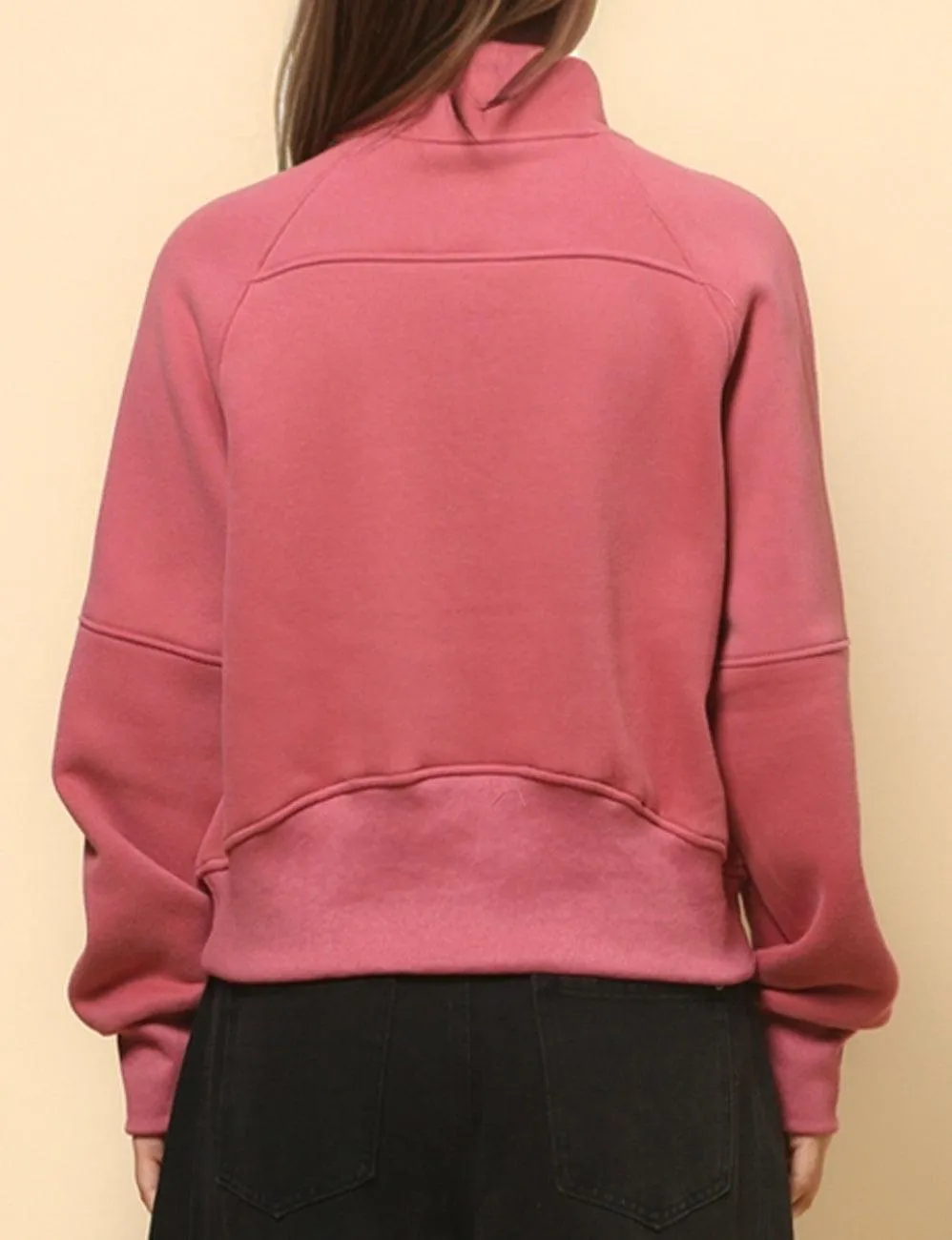 Ladies Solid Color Casual Zip Pullover Sweatshirt SKT4724