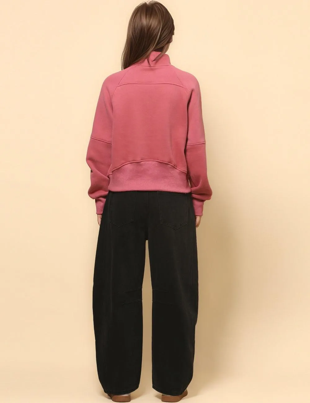 Ladies Solid Color Casual Zip Pullover Sweatshirt SKT4724