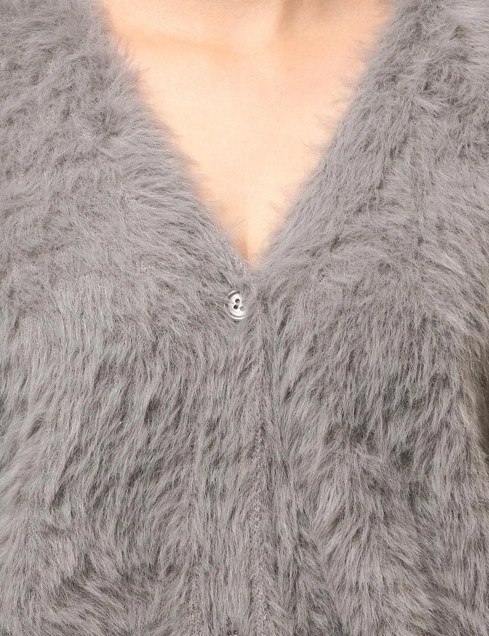 Ladies Solid Color Faux Mink V-Neck Cardigan SKT4730