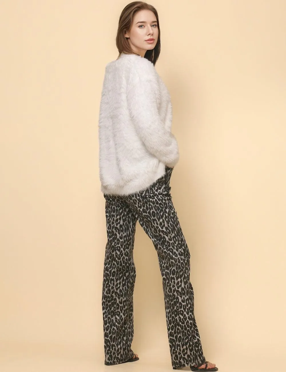 Ladies Solid Color Faux Mink V-Neck Cardigan SKT4730