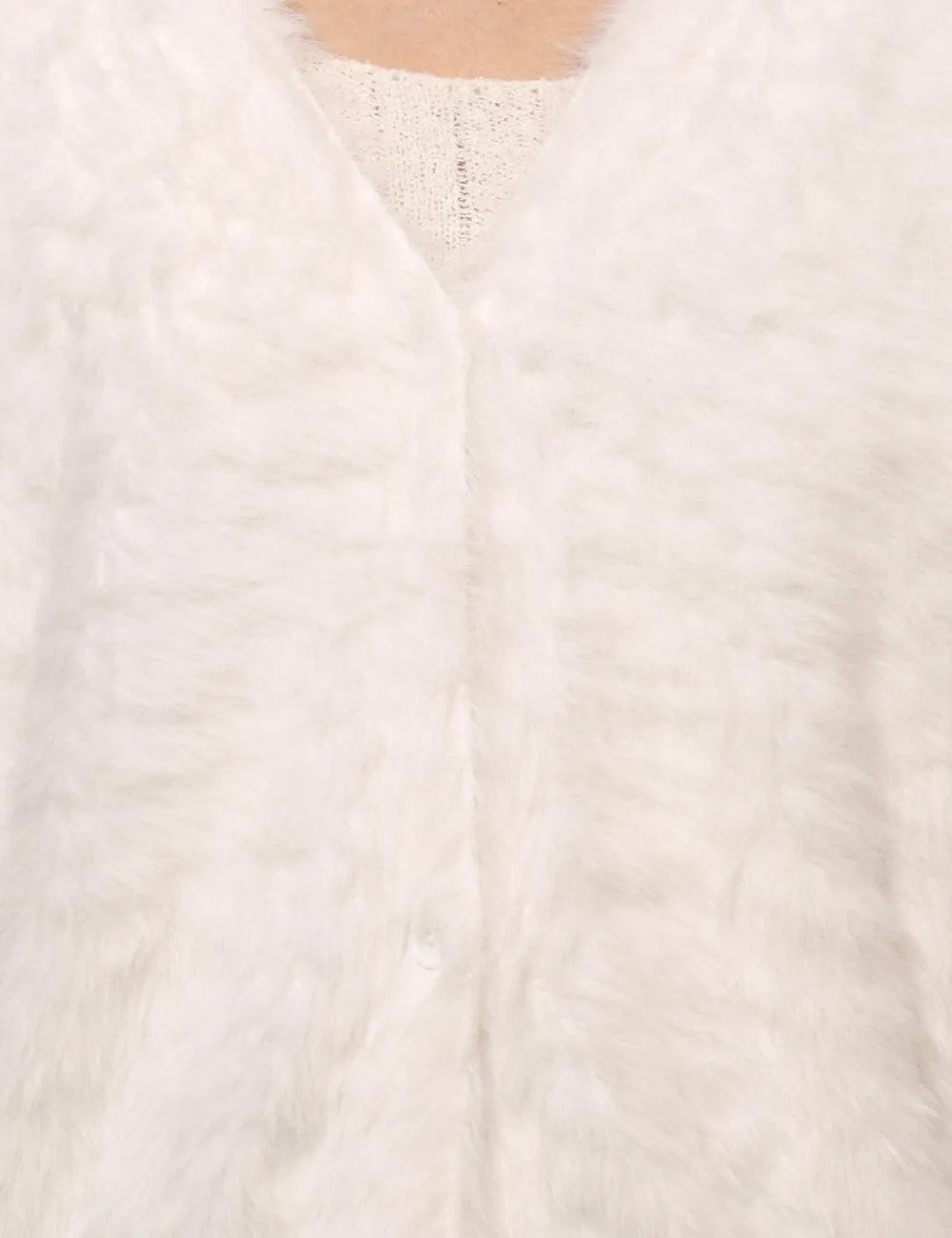 Ladies Solid Color Faux Mink V-Neck Cardigan SKT4730
