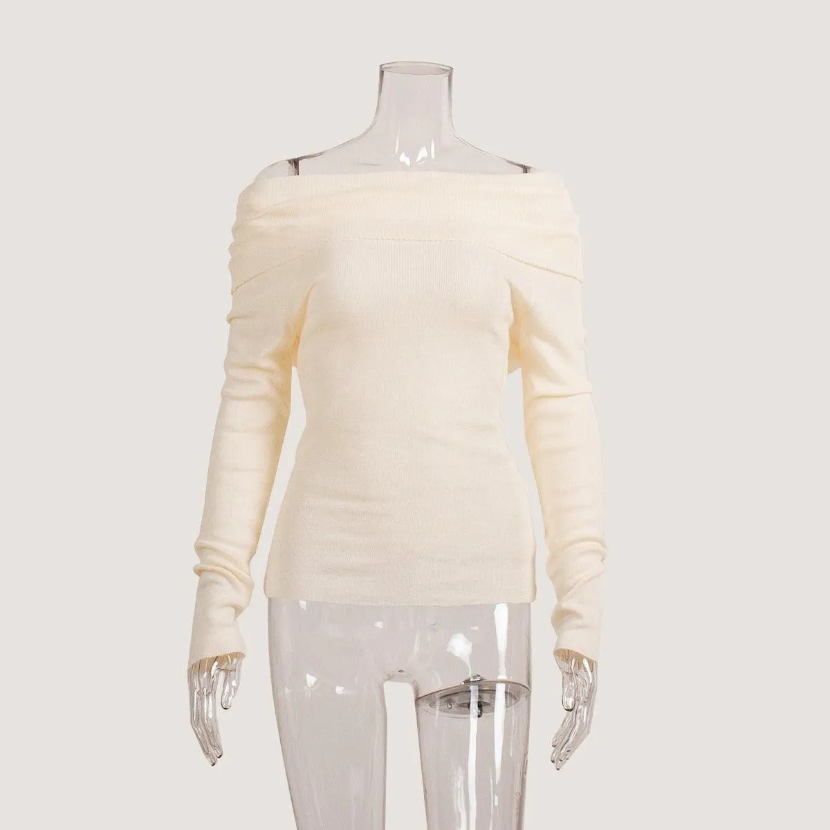 Ladies Solid Color Off Shoulder Knit Top TX0026
