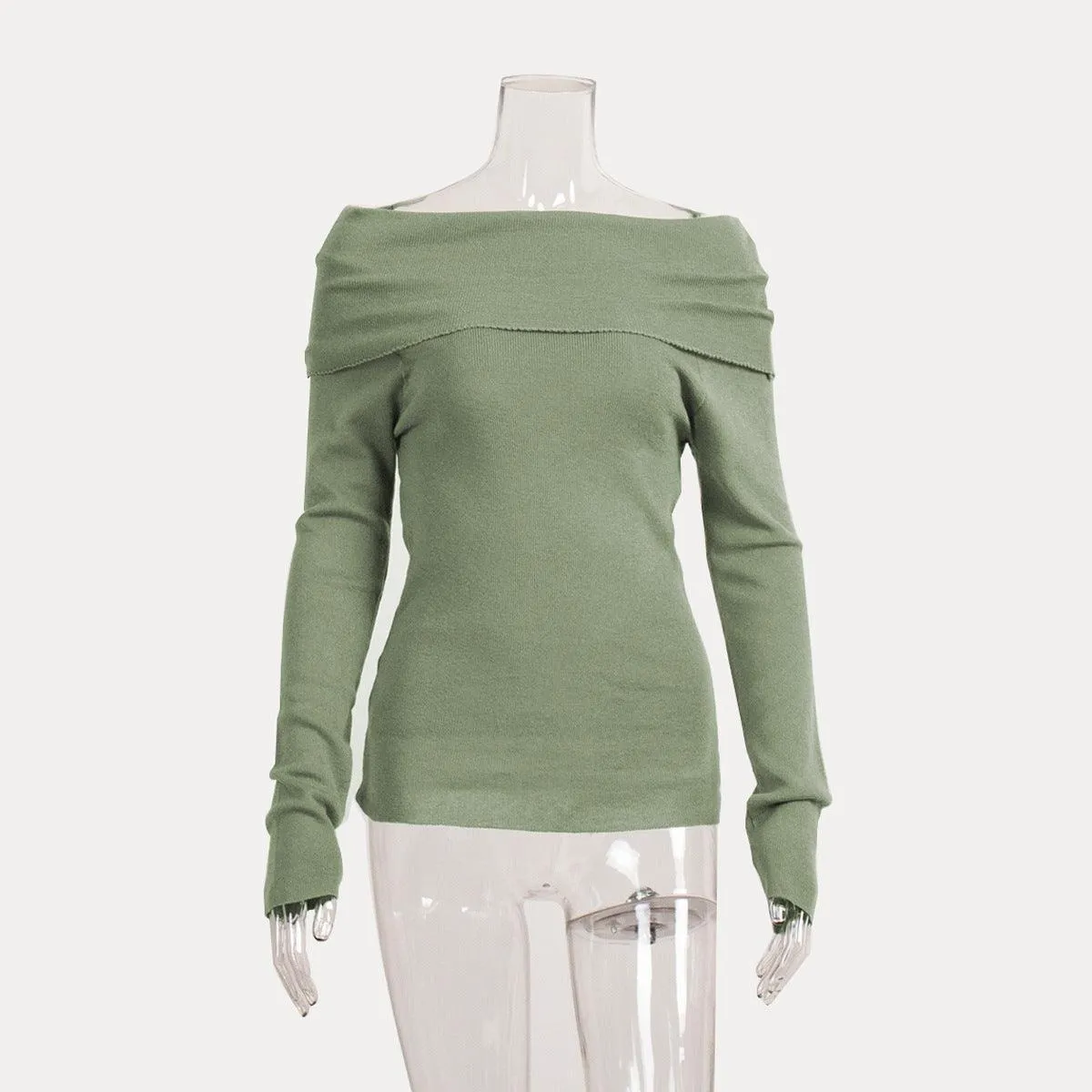 Ladies Solid Color Off Shoulder Knit Top TX0026