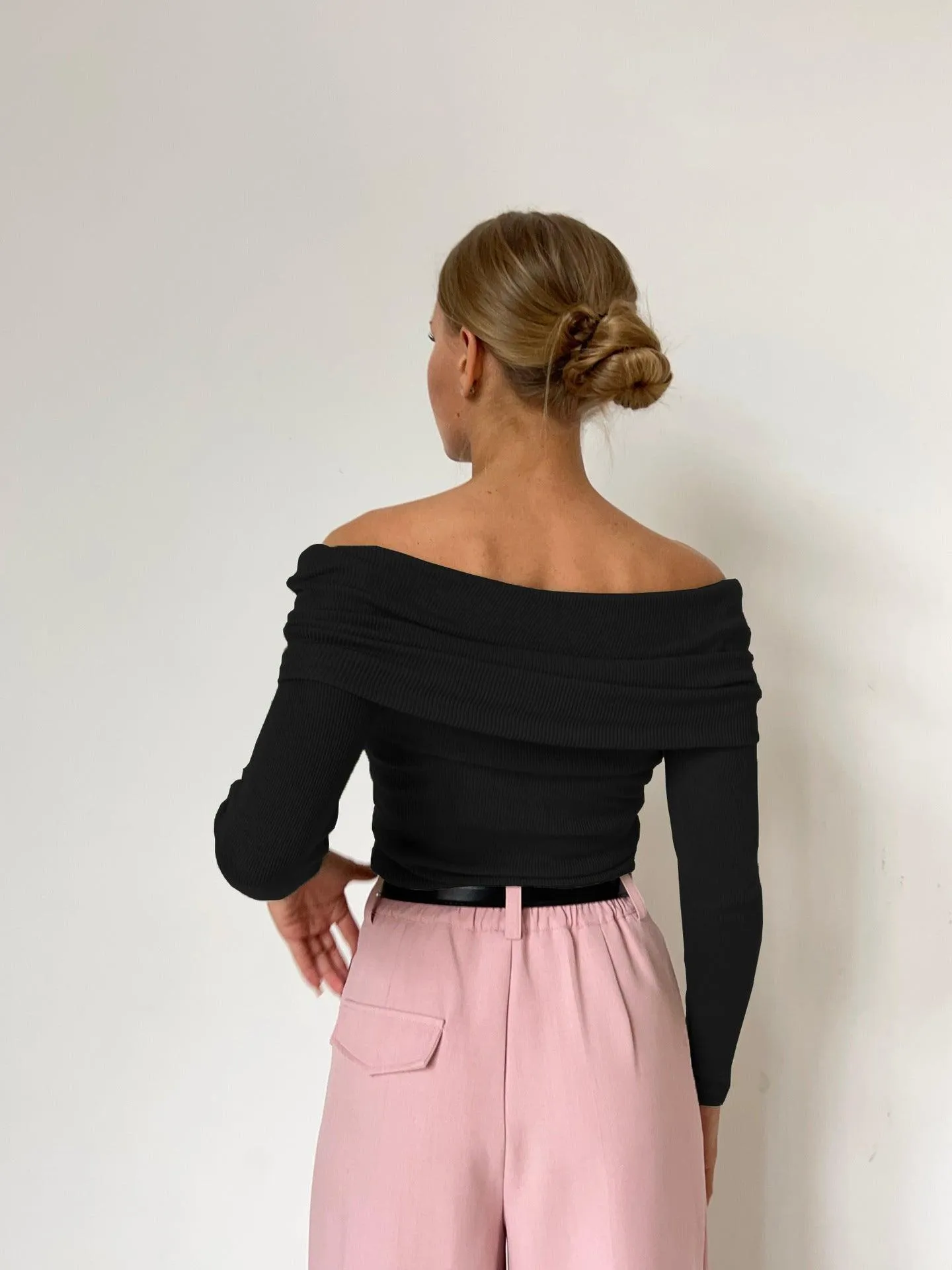 Ladies Solid Color Off Shoulder Knit Top TX0026