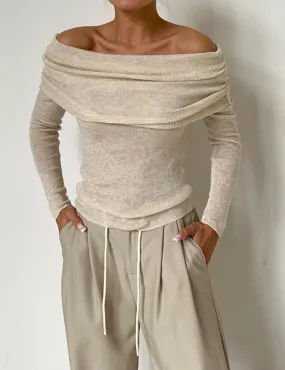 Ladies Solid Color Off Shoulder Knit Top TX0026