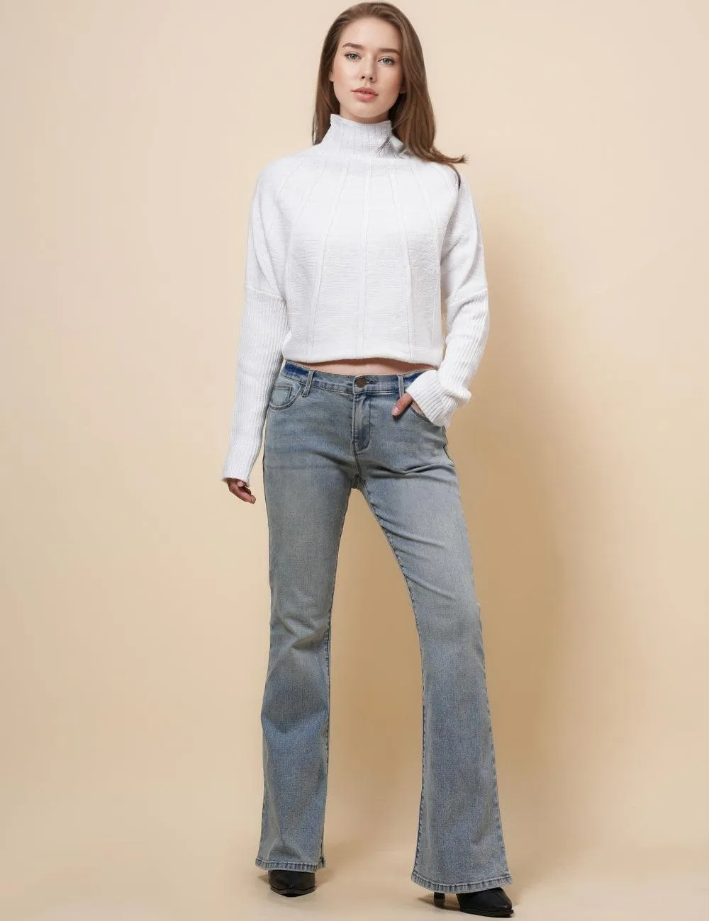 Ladies Solid Color Turtle Neck Pullover Sweater SKT4866