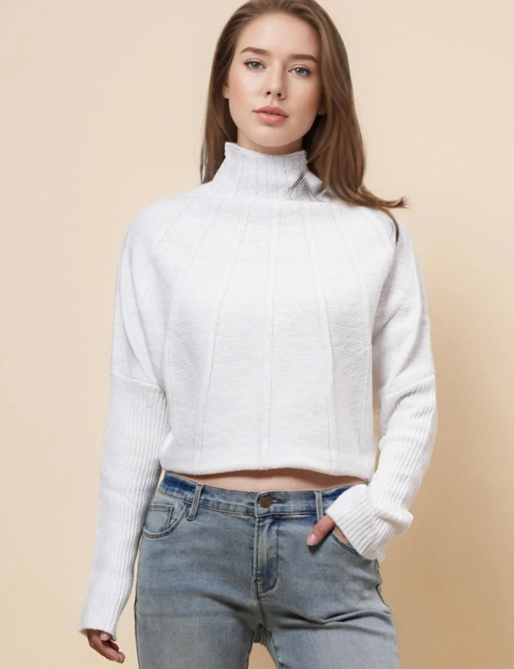 Ladies Solid Color Turtle Neck Pullover Sweater SKT4866
