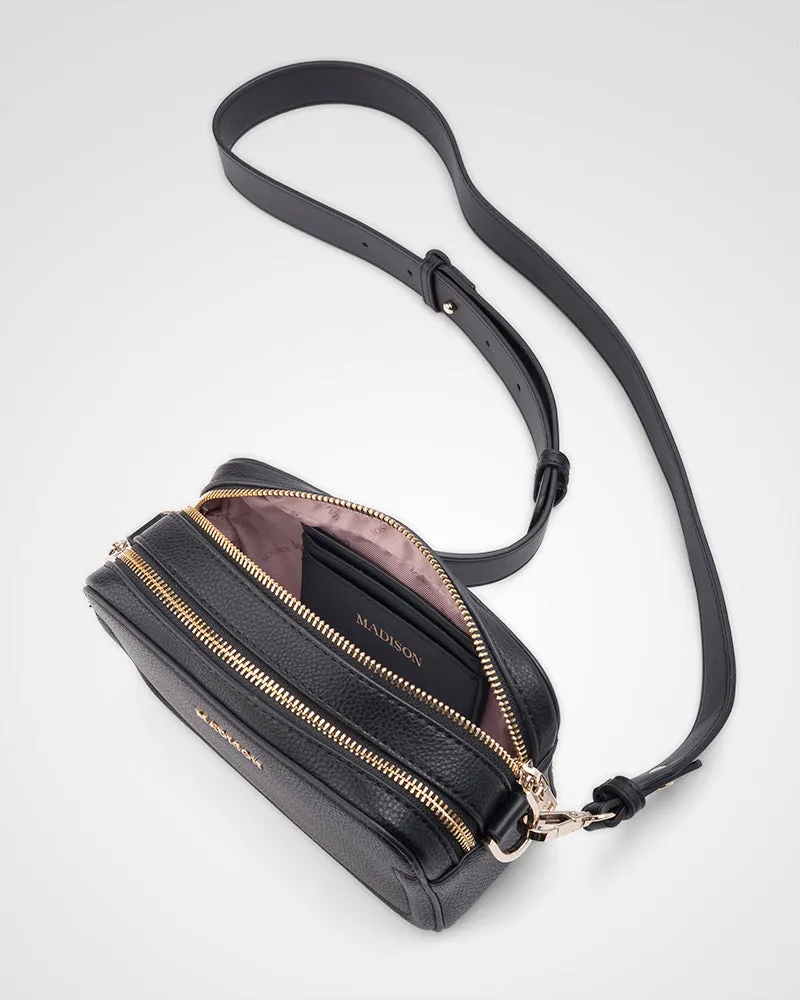 Maddie Double Zip Camera Crossbody Bag   Resin Chain with Wide Strap