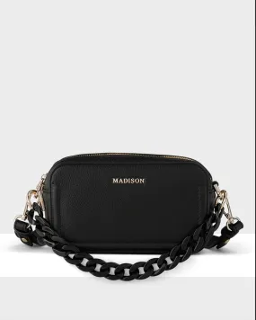 Maddie Double Zip Camera Crossbody Bag   Resin Chain with Wide Strap