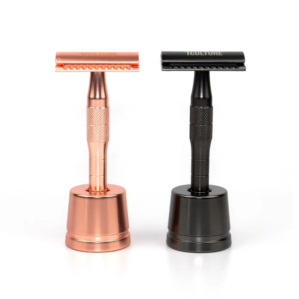 ***NEW*** Rose Gold Reusable Safety Razors w/ Natural Jute Travel Bag (Stand option)