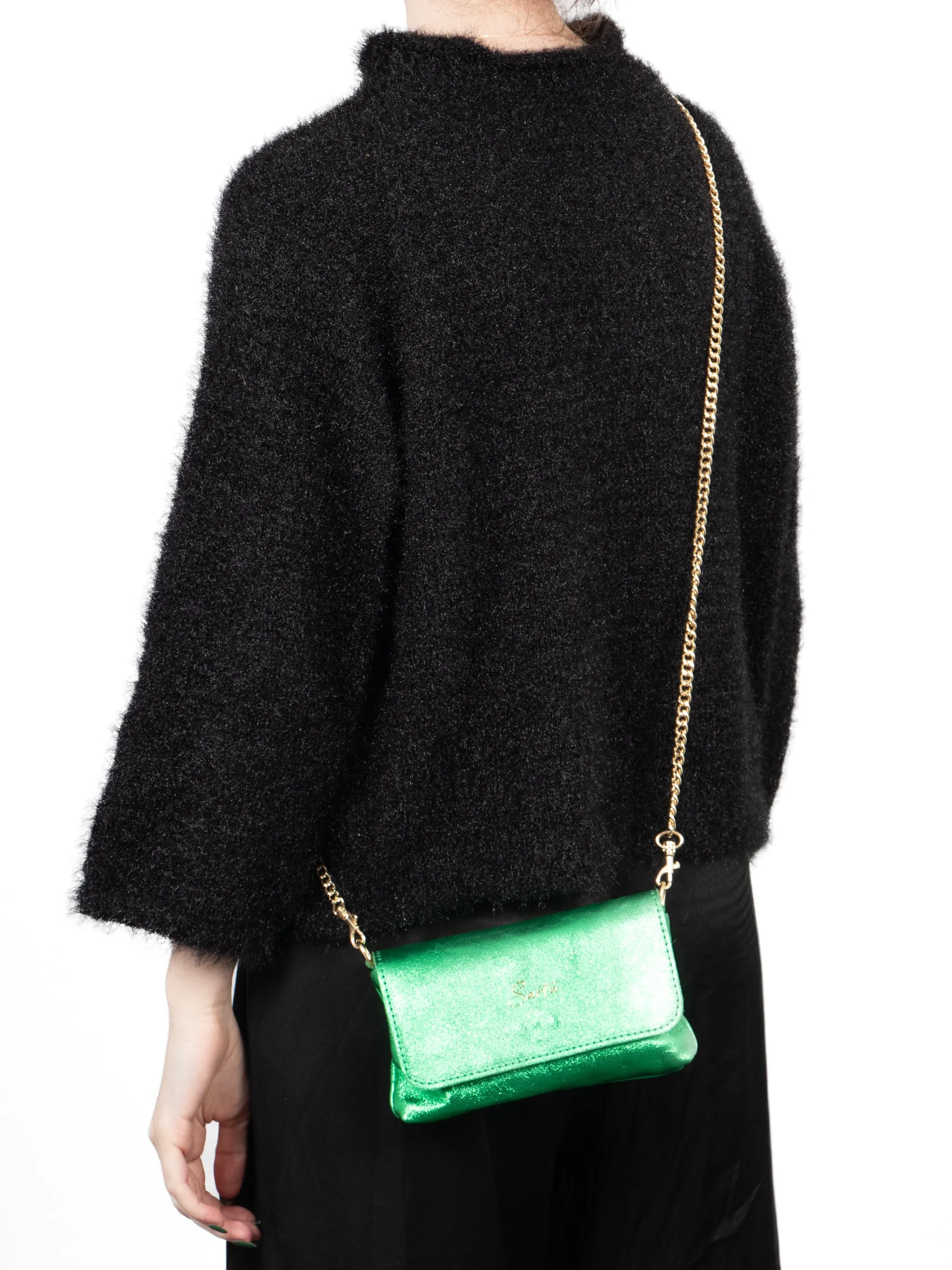 Olga - Italian Leather Mini Crossbody Bag - Bright Green, Metallic