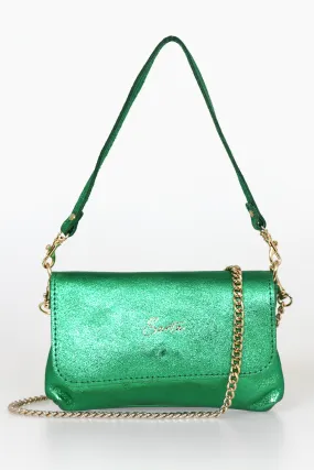 Olga - Italian Leather Mini Crossbody Bag - Bright Green, Metallic