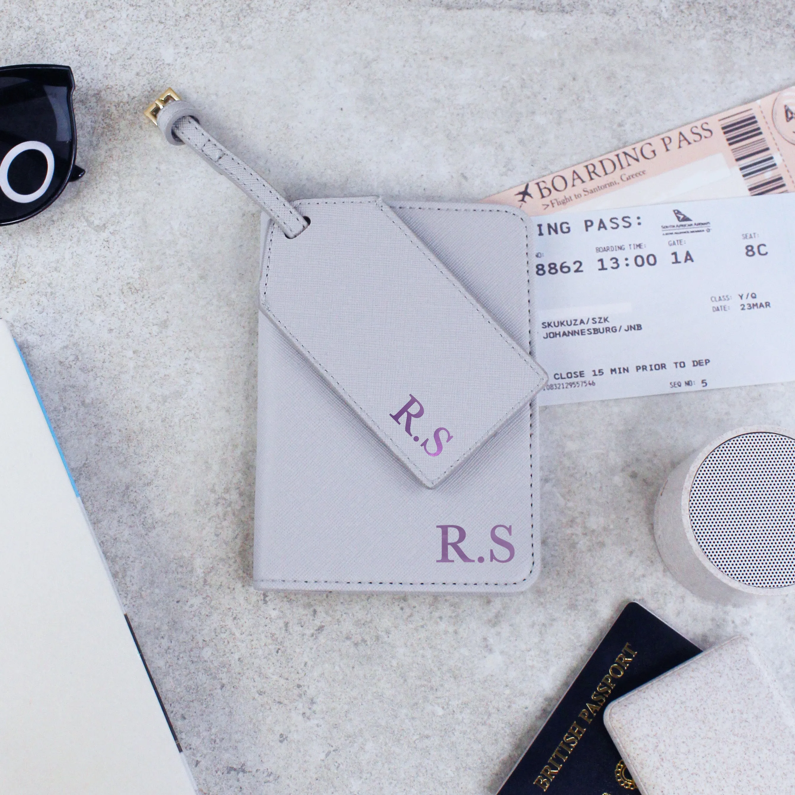 Personalised Passport Holder & Luggage Tag Travel Set with Initials