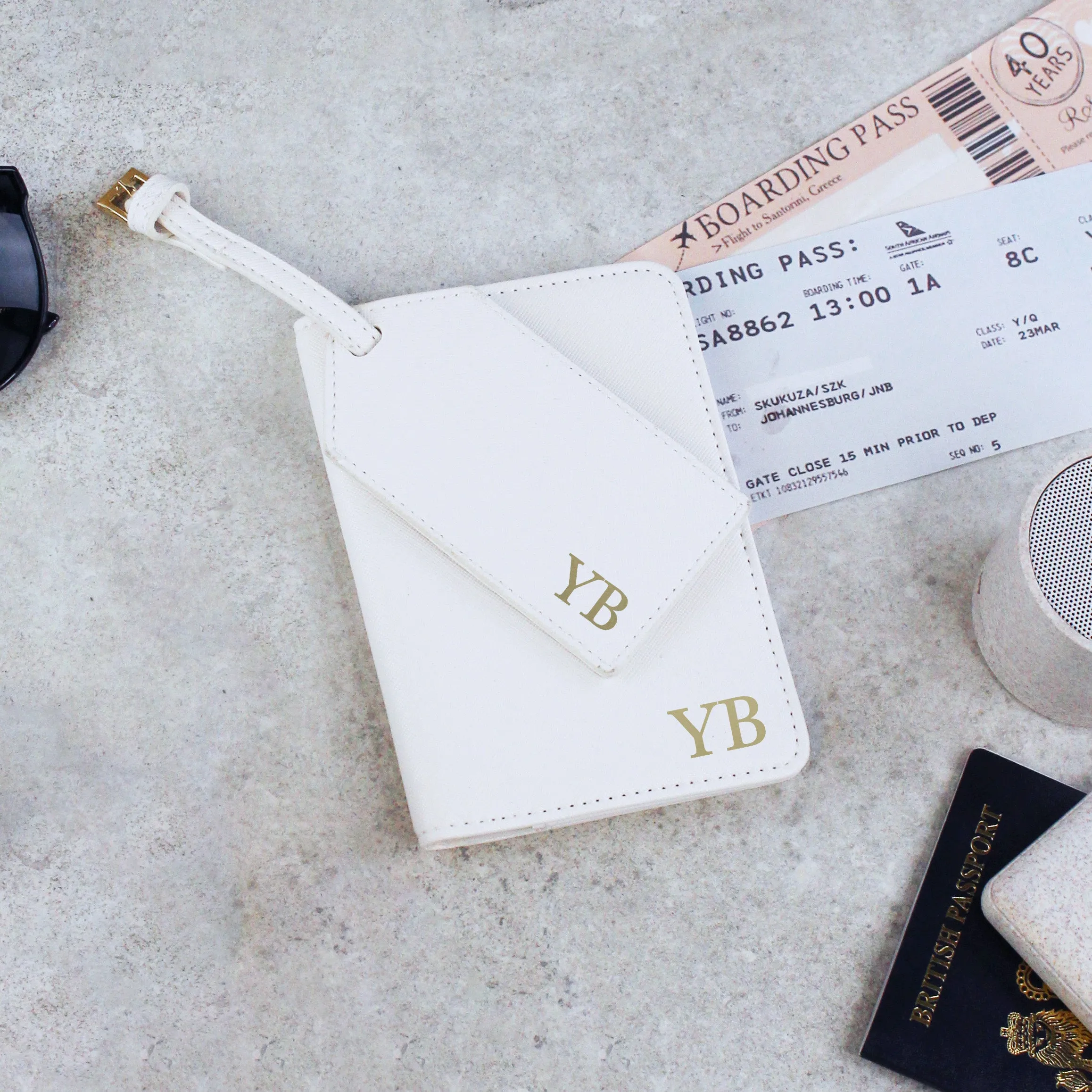 Personalised Passport Holder & Luggage Tag Travel Set with Initials