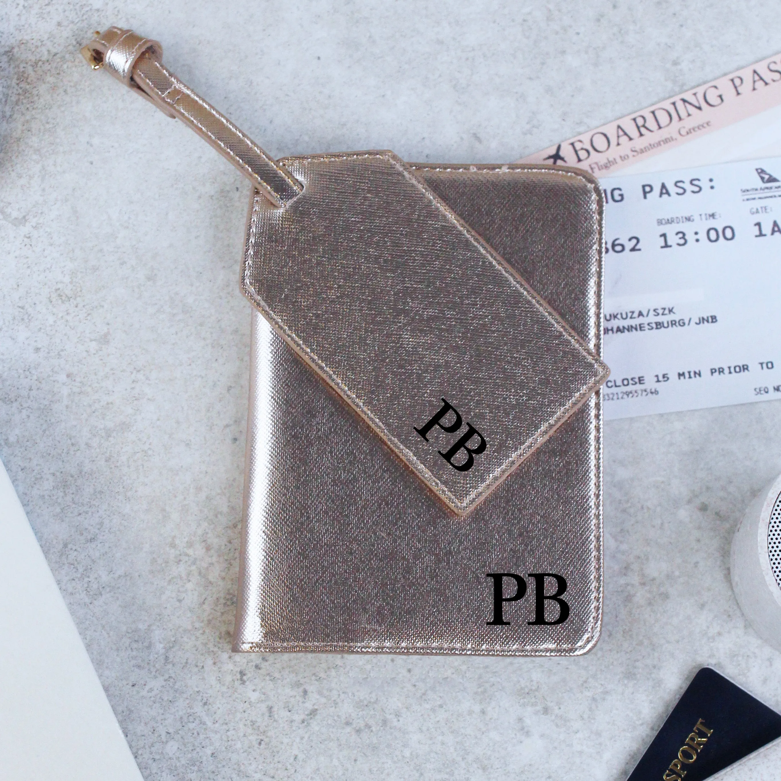 Personalised Passport Holder & Luggage Tag Travel Set with Initials