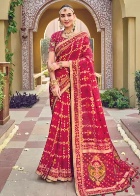Pure Georgette Viscose Rani Pink Wedding Traditional Saree