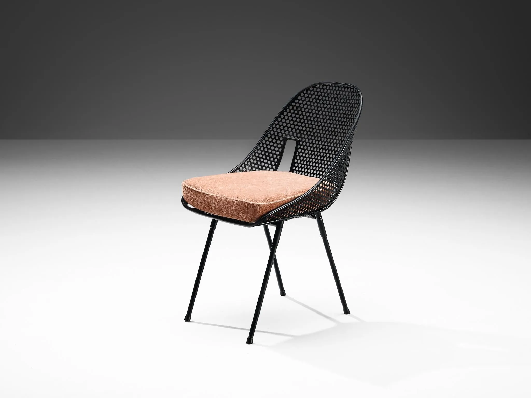 Rare Giuseppe De Vivo Set of Four Dining Chairs in Black Perforated Metal
