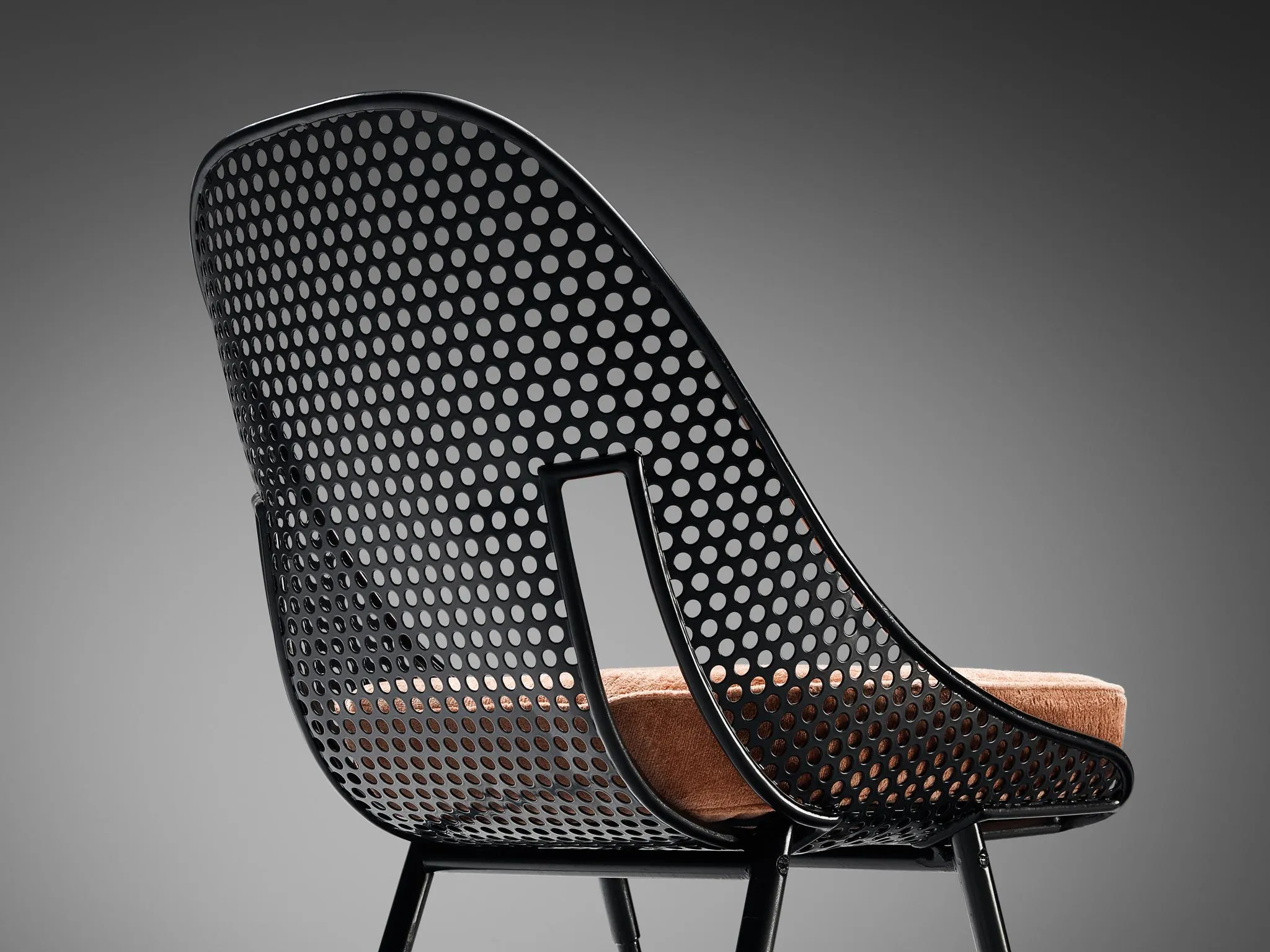 Rare Giuseppe De Vivo Set of Four Dining Chairs in Black Perforated Metal