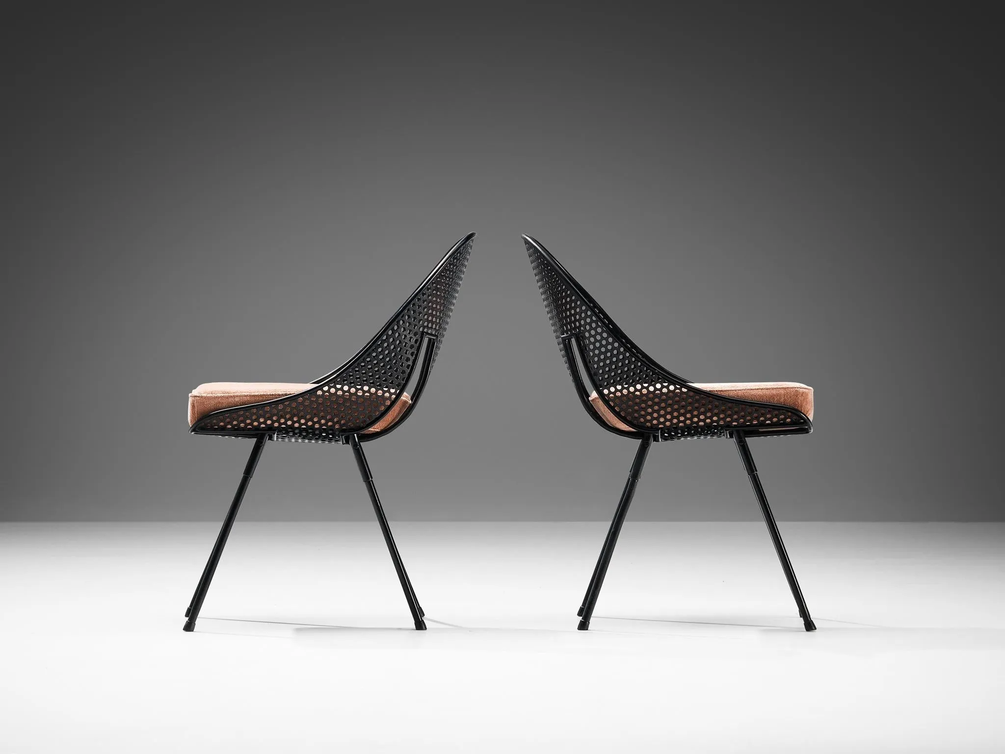 Rare Giuseppe De Vivo Set of Four Dining Chairs in Black Perforated Metal