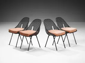 Rare Giuseppe De Vivo Set of Four Dining Chairs in Black Perforated Metal