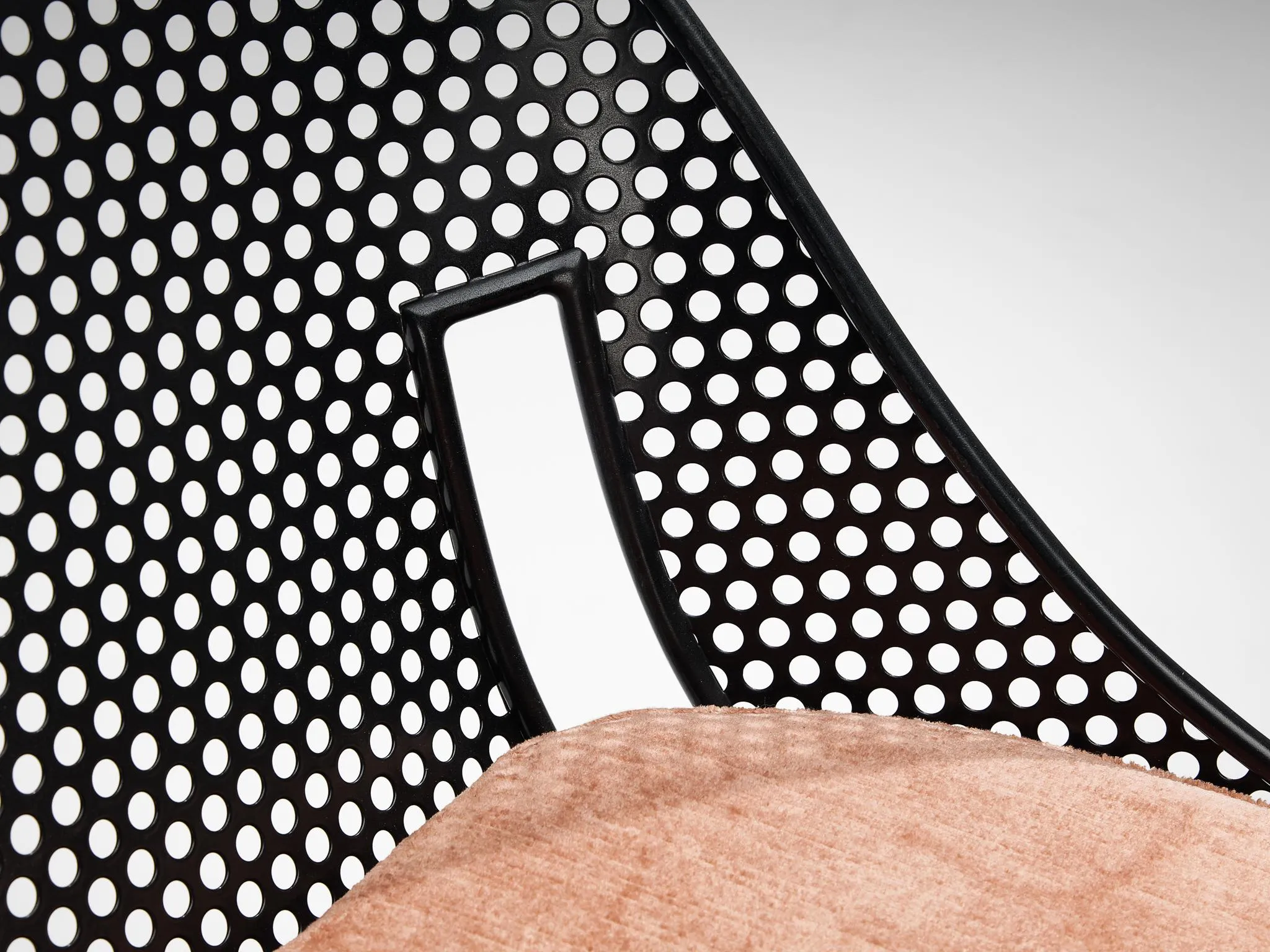 Rare Giuseppe De Vivo Set of Four Dining Chairs in Black Perforated Metal